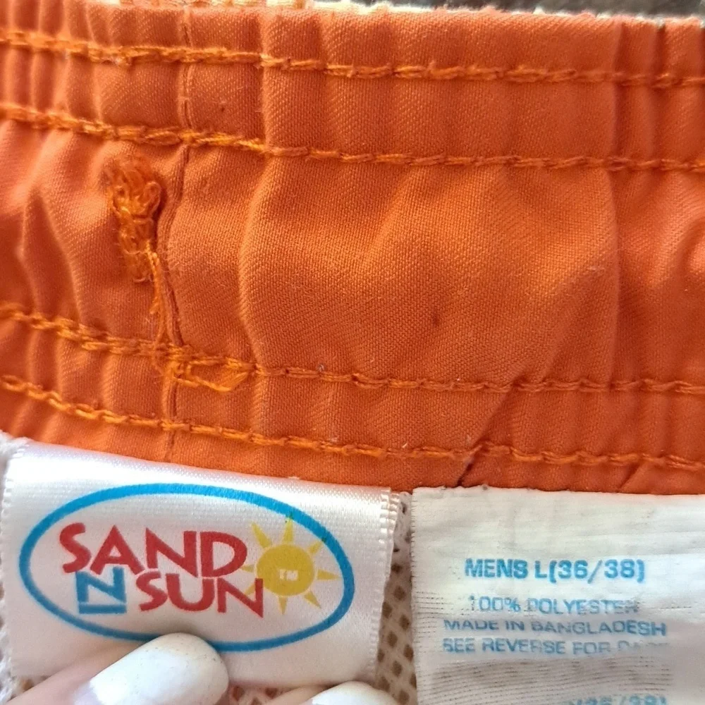 Sand N Sun Men's Orange Abstract Print Swim Trunks Size L (36/38)